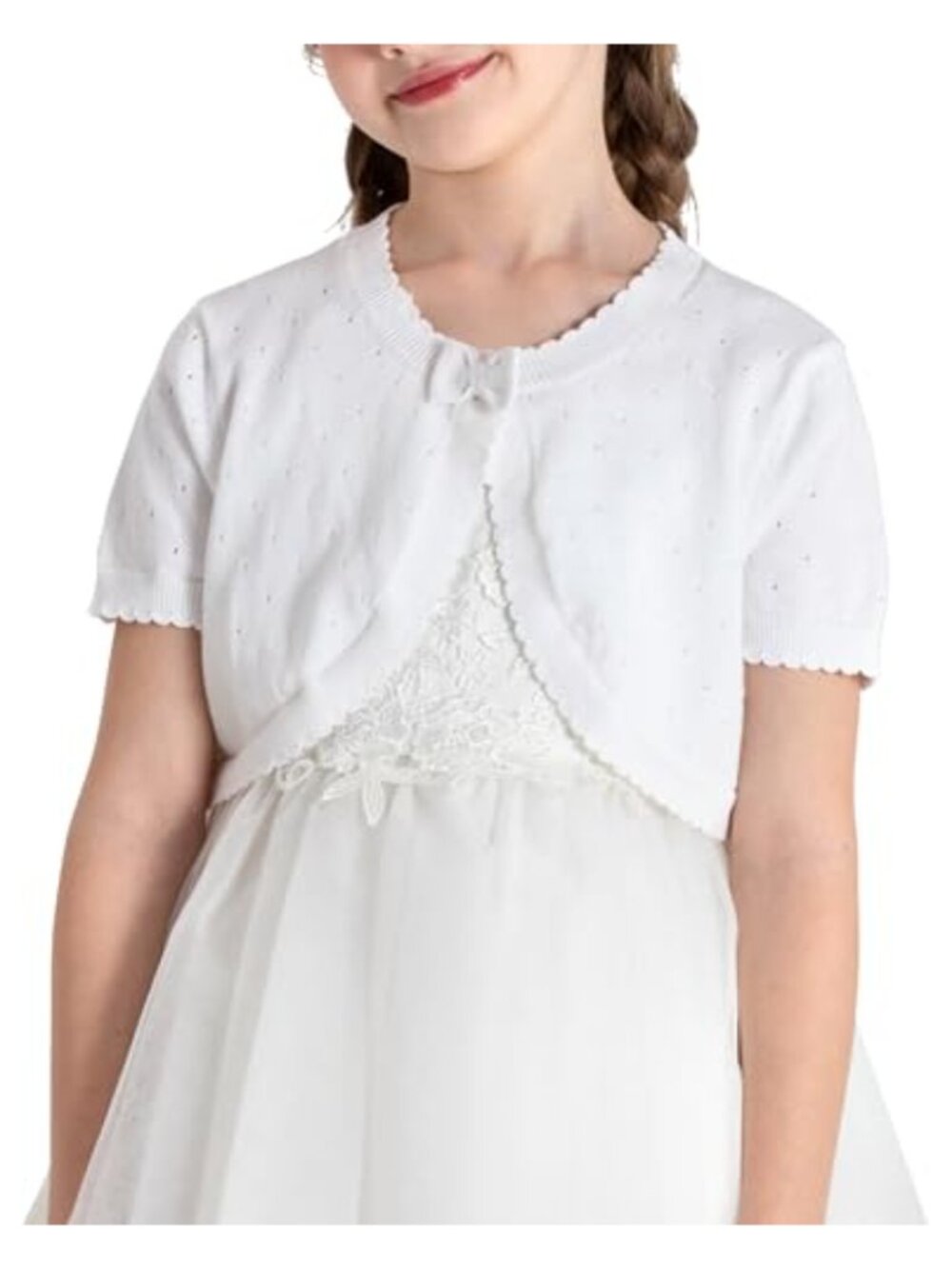 Girls Cotton Knit Shrug Cardigan Short Sleeve Bolero with Bow